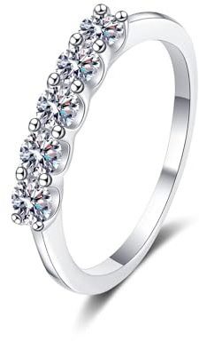 AMDXD Hochzeitsring Weiß Gold 14 Karat 585, Klassiker Diamantring mit Labor Erstellt Diamant 0.5 Karat (Rundschliff, VVS1), 14K Partnerringe Damen Echtschmuck, Gr.52 (16.6)
