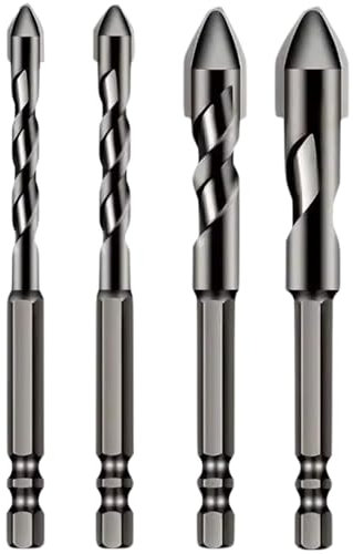 Masonry Drill Bits Set - High Hardness Skewed Head Eccentric Drill Bit for Brick Walls & Ceramic Tiles, Concrete Drill Bit Kit with 6/8/10/12mm Sizes, Drill Bits for Brick Walls