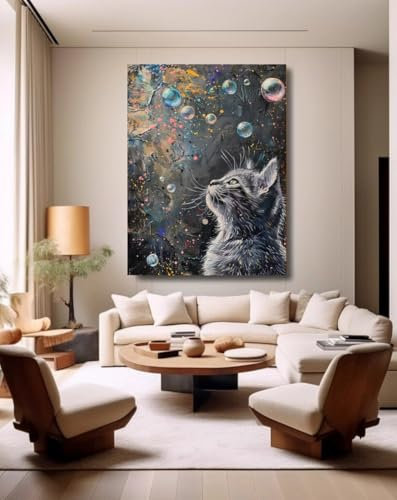 Taxpy Poster decoration murale Bulles et chats,L,40 * 60cm Peinture Street Art Peinture À L'huile Impressions Sur Toile Moderne Pop Affiche Photo Sur Le Mur