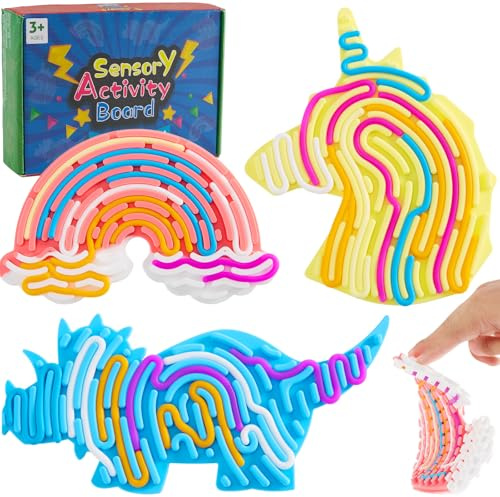 3 Pcs Sensorik Activity Board, Fidget Toy Sensory Play Tray Autismus Spielzeug, with Travel Bag & 36 Strings, Doppelseitiges Sensorisches Spielzeug Activity Board für Kinder Ab 3 Jahr & Erwachsene