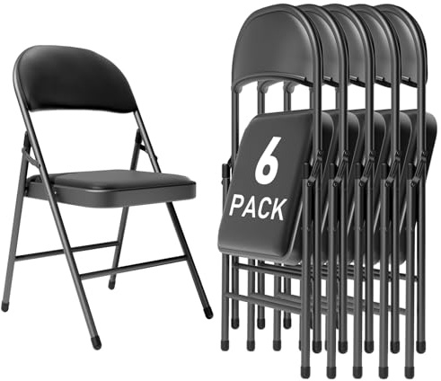 susici Black Padded Folding Chairs 6 Pack, 350LBS Heavy-Duty Steel Frame Foldable Chairs for Indoor Outdoor Wedding Party Dining Events
