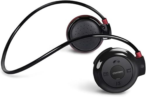 Cootree Casque Bluetooth sport sans fil avec microphone intégré résistant à la transpiration pliable transportable dans le sac à main 16 heures d'autonomie noir/rouge