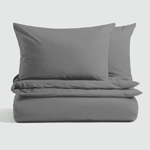MAGNA COLLECTION Single Duvet Cover Set - Hotel Quality Bedding Set (135x200cm) with Matching Pillowcase - Soft Brushed Microfibre Polyester Duvet Cover (Grey, Single)