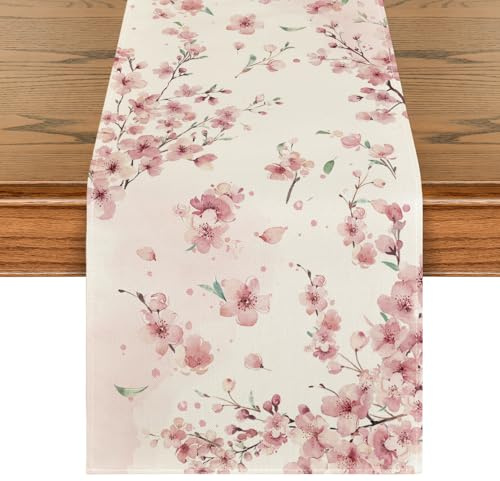 Artoid Mode Kirschblüten Zweige Frühling Tischläufer, Saisonnal Küche Esstisch Dekoration Drinnen Urlaub Party Dekor 40x240 cm
