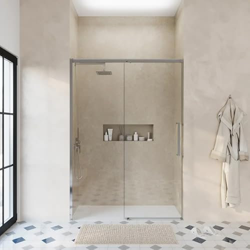 Box Doccia Porta Nicchia 150cm Apertura Scorrevole Vetro Temperato Trasparente 8mm Anticalcare Installazione Reversibile Profili In Alluminio Cromato Altezza 195cm