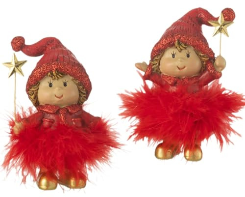 Pommerntraum ®| 2-er Set Dekorationsfiguren Weihnachtsengel Sammlerfiguren mollige Engel Schutzengel Mollyengel Nana-Engel Ladies IN RED (2-er Set ROT)