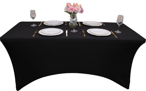 Kesfey 4FT Black Tablecloth Fitted Events Stretch Black Table Covers, Washable Table Cover Spandex Tablecloth Table Protector for Party, Wedding, Cocktail, Banquet, Festival