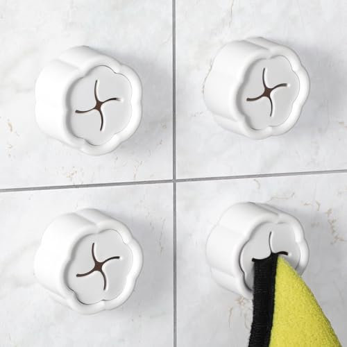 Yuanchu 4Packs Self-Adhesive Tea Towel Holders, Round Tea Towel Hooks Kitchen Dish Towel Hanger Holders Wall Mount Hand Towel Hangers Push in Suction Kitchen Holders for Towels Rags Gloves Bags