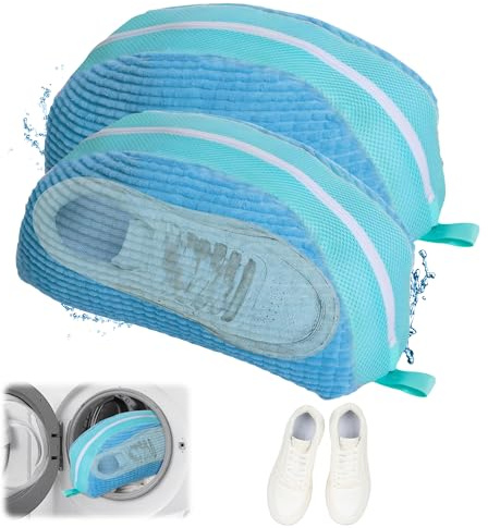 2 stück Schuhwaschbeutel Waschmaschine Schuhe Waschbeutel Sneaker Wiederverwendbarer Schuhsack Schuhbeutel Sneaker Waschbeutel mit Antirutsch-Reißverschluss, für Alle Schuharten, Sektor-Blau