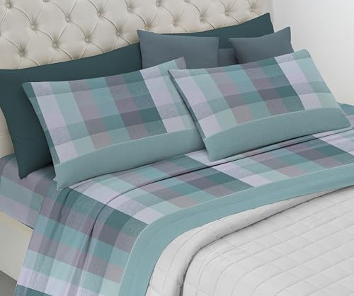 Riad Arredo Set Completo Letto in Flanella 100% Caldo Cotone Antipalline - Completo Lenzuola Morbide - Made In Italy (Quadro Menta, Singolo)