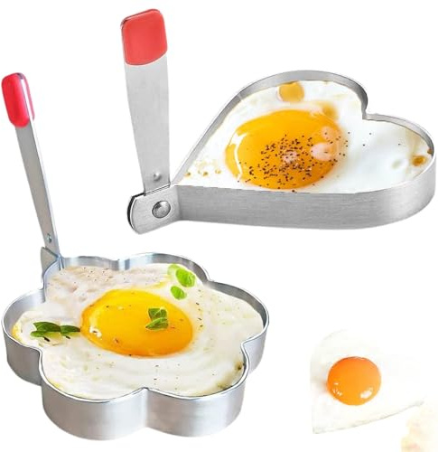 2 st äggringar i rostfritt stål med anti-värmehandtag rostfritt stål pannkaksform non-stick stekta äggformar stekt ägg matlagningsringar för stekning pannkakor, äggformar för stekta ägg,
