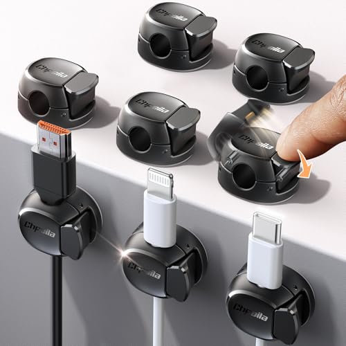 Chfeila Cable Tidy Clips, 8Pack [Dual Spring & Clasp, Max Secure] Cable Organiser, Desk Cable Management, Adhesive Phone Charging Wire Holder for Nightstand/Car/Wall, Home, Office Accessories - Black