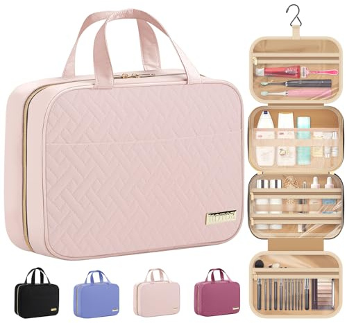 HOTOR Kulturtasche Damen wasserdichte  Kosmetiktasche mit Haken – Geräumige  Kulturbeutel Damen  für Reisen – Groß  Kulturbeutel Zum Aufhängen für  Weekender Damen, 29.0 x 23.0 x 8.5cm, Rosa
