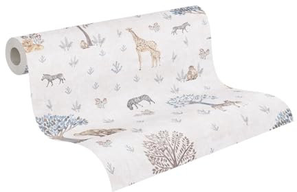 A.S. Création Kinderzimmer-Tapete Lilly & Luis- Strapazierfähige Vliestapete in Tier-Optik - 10,05 m x 0,53 m - Beige, Gelb, Grau - Made in Germany – 771761