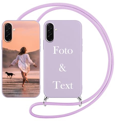 Yoedge Handykette Personalisierte Handyhülle für Samsung Galaxy A36 Violett Hülle mit Band Kordel 6,64, Selbst Gestalten Personalisiert mit Foto Bild Text Schutzhülle Cover für Samsung A36 Case
