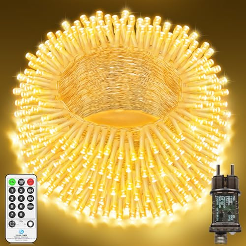 JXLEDAYY 600 LED Lichterkette Außen, 18M Lichterkette Outdoor und Innen Strom 8 Modi mit Timer Fernbedienung IP44 Wasserdicht für Balkon Garten Party Hochzeit Zimmer (Warmweiß)