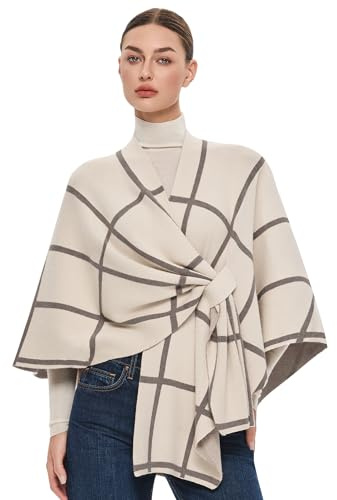 PULI Women's Shawl Wraps Poncho Ruana Cape Open Front Cardigan Sweater Evening Dress for Fall Winter Cream