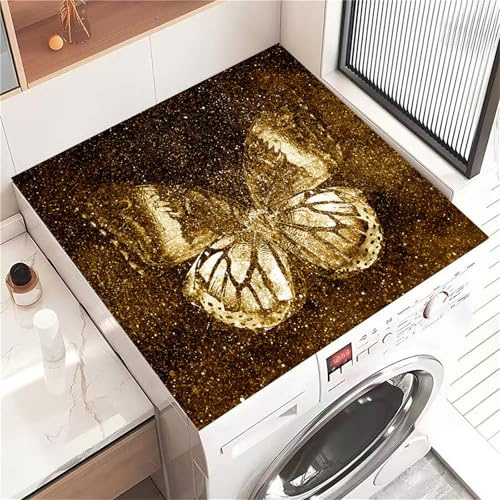 Highdi Housse de Protection pour Machine à Laver Top, Papillon de Mode Coussin de Machine à Laver Antidérapant, Tapis de Protection pour Dessus Sèche-Linge Buanderie Séchage Rapide (Marron,50x50cm)