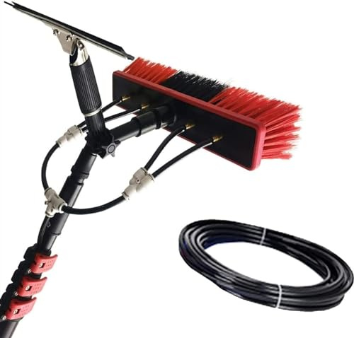 Kit di spazzole telescopiche per palo alimentato ad acqua, pannello solare da 12 m e lavavetri con tergivetro 7,2 m, strumento di pulizia estensibile per una pulizia efficiente all'esterno