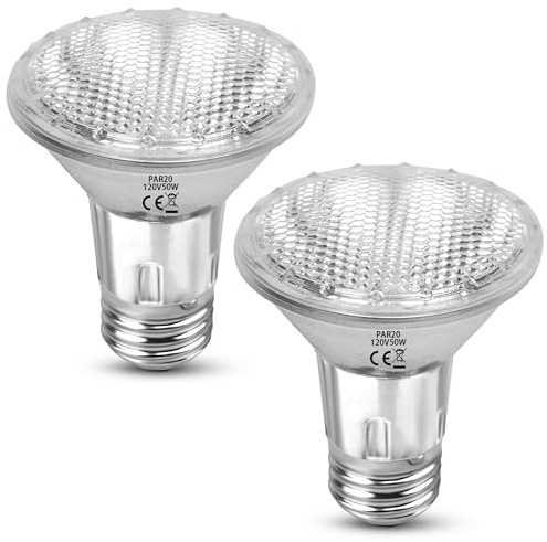 Ddlisu Par20 Bulbs, 2 Pack 120V 50W Halogen Flood Light Bulbs, E26 Medium Base, Dimmable, Long Lasting Life, 2800K Warm White, High Output Par20 Halogen Light Bulbs for Range Hood Light Replacement