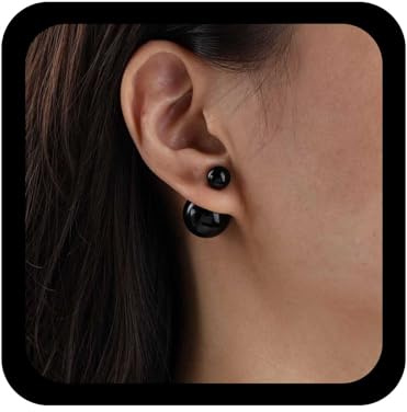 Cybche Vintage Perle Ohr Jacke Ohrringe Doppelseitige Perle Ohrringe Schwarze Perlen Ohrring Onyx Kugel Ohrring Minimalistische Perlen Baumeln Glasperlen Stud Hochzeit Brautschmuck Für Frauen