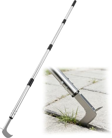 Eirolace Fugenkratzer Unkraut, Unkrautentferner Länge 138cm Verstellbar, 2-in-1 Unkrautrechen und Gartenhacke, Edelstahlmesser Werden Verwendet für Entfernen von Moos und Unkraut in Plattenfugen