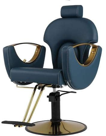 Drmilito Fauteuil de Coiffure Professionnel Chaise de Barbier Bleu | Pivotant 360° Hauteur Réglable Appuie - tête Le dossier Réglable Fauteuil de Barbier pour Salon de Coiffure/Beauté/Tatouage