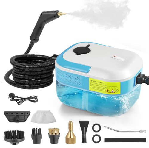 Teodute 2 200 W handångrengörare, med 12 tillbehör, 1,4 l vattentank, ångrengörare för kök, badrum, terrass, kakelfogar, golv (blå)