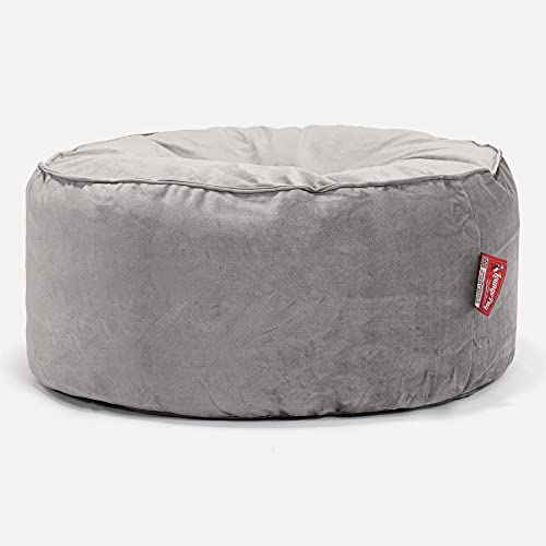 Lounge Pug Samt Sitzsack Pouf 65 cm Rund, Silber, Bequemer Sitzhocker oder Fußhocker, Sitzpouf