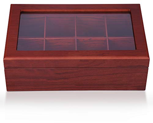 Apace Living Scatola da tè – Lussuosa scatola per tè in legno della collezione Premier – 8 scomparti regolabili per bustine di tè – Elegantemente fatta a mano con finestra resistente ai graffi