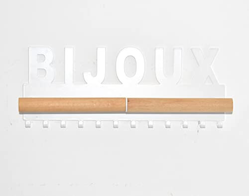 Galeara design Porte-bijoux mural en métal et bois avec inscription bijoux (Blanc)