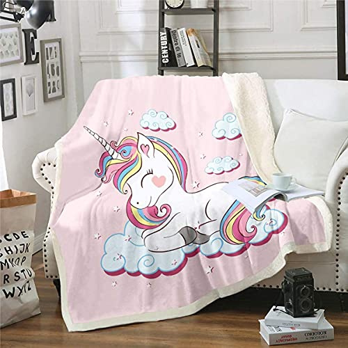 Loussiesd Kinder Decke 150x200cm Mädchen Einhorn Rosa Karikatur Einhorn Regenbogen Wolken drucken Kuscheldecke für Jugendliche Frauen Süß Tiere Dekorativ Wohndecke Mikrofaser Flanell Fleecedecke
