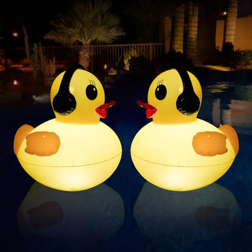 Luci Solari Galleggianti per Piscina, Luci Impermeabili per Piscina 42cm, Luce Galleggianti per Laghetto Forma Anatra, Lampada Gonfiabile Solare ad Energia Solare per Piscine, Laghetto, Giardino-2 pz