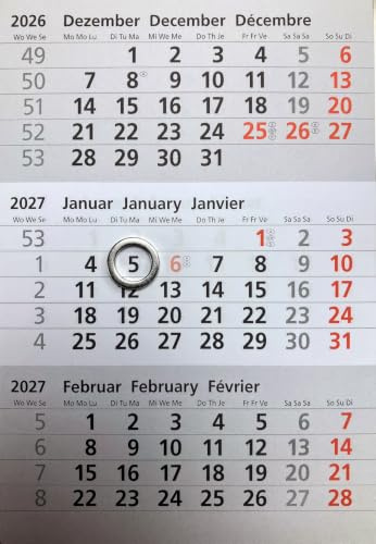 HiCuCo Kalenderblock Kalendarium - magnetisch - für 2 Jahre (2027 und 2028) - mit Tagesschieber (Magnetring) - für Tischkalender Stehkalender Aufstellkalender Edelstahl