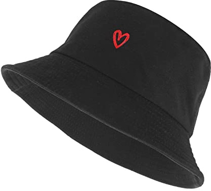 Sibba Sommer-Fischerhut Packbare Sailor Fisherman Caps Zum Angeln Golf Camping Reisen GroßEr Kopf Breite Krempe Sonnenschutz Kopfbedeckung für MäNner Frauen Teenager MäDchen Herz M