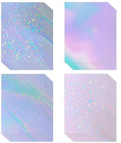 36 hojas de papel adhesivo holográfico impermeable de vinilo transparente con 4 estilos diferentes, 21,6 x 27,9 cm