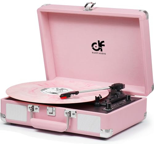Vintage Pink Suitcase Record Player - 3-Speed Turntable with Bluetooth, USB Recording, MP3 Converter, Speakers, Stylus