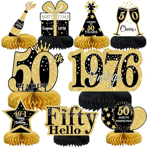 Voxisroma Deko 50. Geburtstag Männer,9 STK Schwarze Goldene Bienenwabe Mittelstück Tischdeko Geburtstag,50 Geburtstag Deko,50 Geburtstag Party Deko Für Frauen Und Mann,Geschenke Für Männer Geburtstag