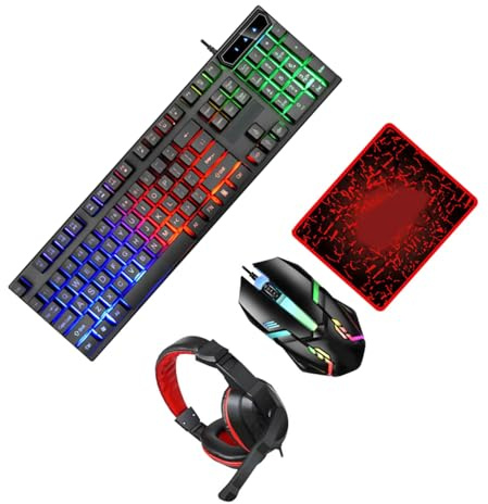 Gatuida 4-in-1 104 Keys with Backlit Ergonomically Designed Key Caps Gaming Keyboard Mouse Headset and Mouse Pad Set Abs Material for PC Gaming