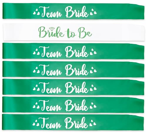 LXYXUUN 7 Pack Bachelorette Sashes Green, 1 White Bride to Be Sash and 6 Team Bride Sashes Bridal Shower Sash Fun Bridesmaid Sashes for Bachelorette Wedding Party