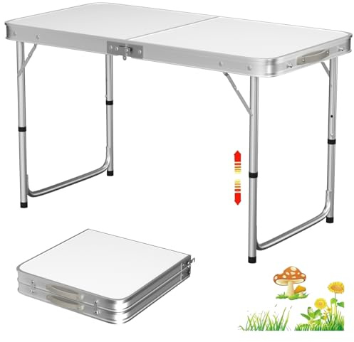 Lucn 1,2 m Klapptisch für Camping, Tragbarer Faltbarer Pop-Up-Picknicktisch für Drinnen und Draußen, Garten, Balkon, Markt, Küchenarbeitsplatte, 3 Höhen 70/62/55 cm, Tischplattengröße: 120x60 cm