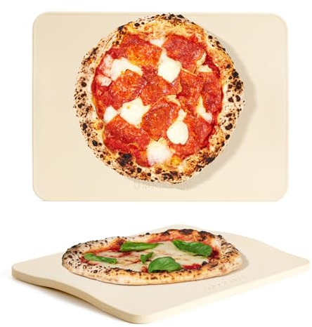 ROCKSHEAT Pizzastein, rechteckig, 40 x 30 cm, Pizzasteine für Backofen, Grill, BBQ, robuster Cordierit-Backstein für Pizza & Brot & Kekse, innovativer einzigartiger 2 Griffe Kochstein