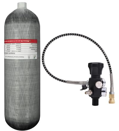 TUXING 4.7L 4500psi/300Bar Carbon Fiber Air Tank（Leere Flasche） Paintball-Füllstation mit Zwei Manometern bis hin zu einem 24-Zoll-Hochdruckschlauch M18*1,5