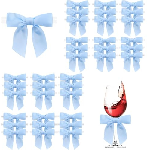 Dooozy 36 Stück 9cm Satin Schleife, Mini Geschenkschleifen aus Vorgebunden Schleifen Satinband für Geschenk DIY Keks Bonbontüten Weihnachtsbaum Hochzeitsdeko(Hellblau)