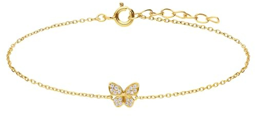 Lucardi - Damen Armband aus 925er Silber, vergoldet, Schmetterling, Zirkonia - Armband - 925 Silber - Gelbgold legiert - 19 cm - Nickelfrei