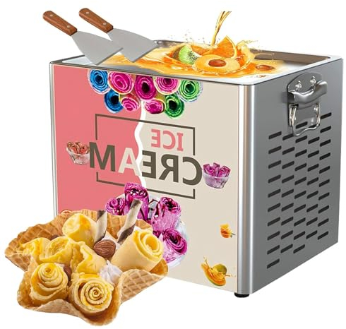 HLGKBY Macchina per Gelato allo Yogurt, Rullo Automatico per Gelatiera da 330 W, Macchina per Rotoli di Gelato Fritto Commerciale con 2 Pale per Gelato per Gelato Arrotolato Facile Fatto in Casa