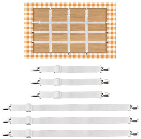 SPEACOUR 6 Pack Tablecloth Clips, Bed Sheet Clips Adjustable Bed Sheet Straps Upgraded Elastic Sheet Fasteners Table Cloth Clips Suspenders Clips for Bedding Fitted Keep Your Sheets in Place