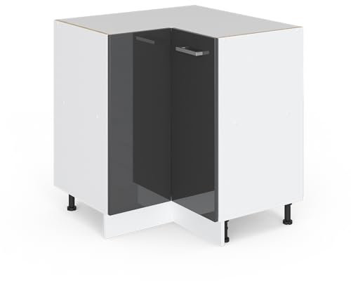 Vicco Eckunterschrank R-Line, Anthrazit Hochglanz/Weiß, 75.6 cm, AP Eiche