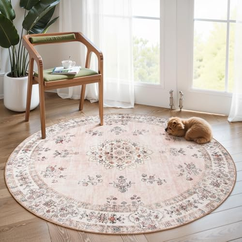 Lahome Waschbarer, runder Teppich, 182 cm, weicher Boho-Teppich für Schlafzimmer, Mädchen, Kinderzimmer, rutschfest, groß, Pastellfarben, runde Teppiche für Wohnzimmer, Couchtisch, Heimbüro,