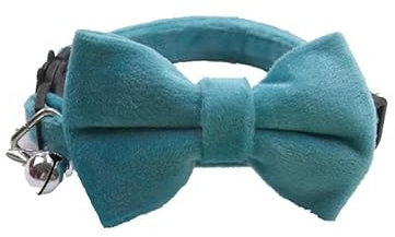 Samt-Katzenhalsband, einfarbig, Schleife, verstellbar, Katzen- und Hundehalsband mit Glöckchen, Sicherheitsschnalle, Katzenfliege, Halsband für Chihuahua, Mops, Labrador, Haustierzubehör, Blau, 1,0 x